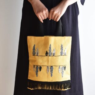 kimono ヴィンテージ帯 トートバッグ【黄色/刺繍入り】