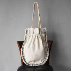 kimono ヴィンテージ帯 トートバッグ【白/フリンジ付き】